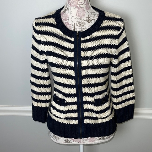 LOFT Sweaters - Loft Blue Striped Cardigan Small
